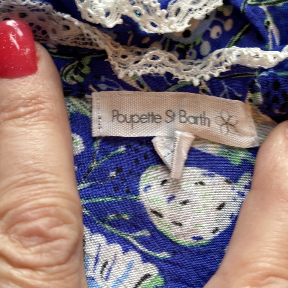 Poupette St. Barth Blue Cold Shoulder Crop Top W/Tassels - Picture 12 of 12